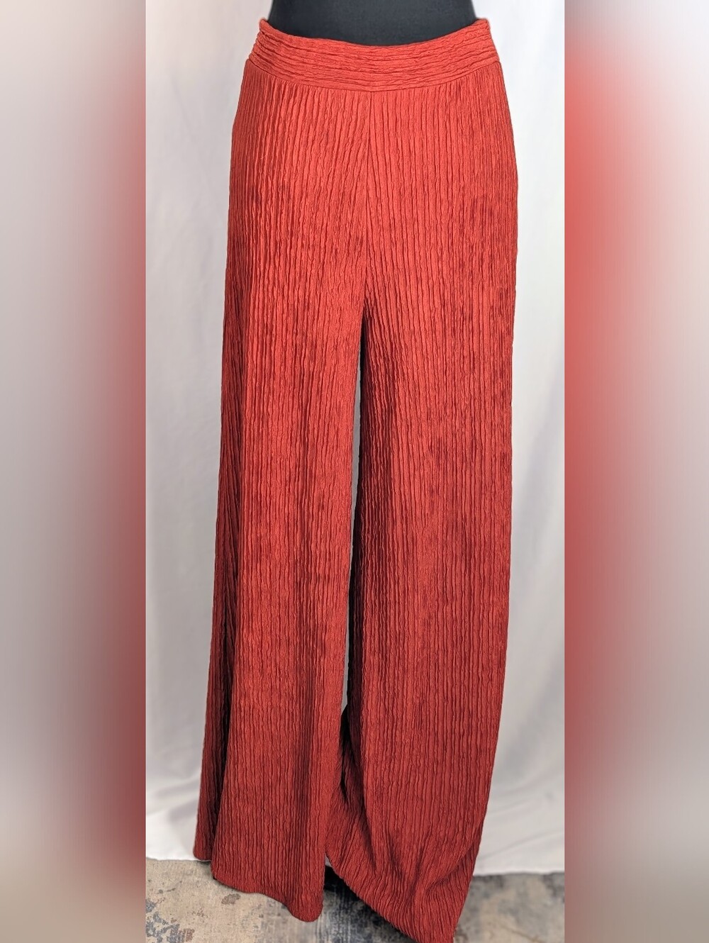 Windsor Rust Red Crinkle Wide Leg Palazzo Pants Size S Boho Flowy Resort Pants
